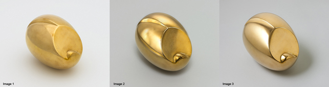 Three views of Constantin Brancusi's The Newborn (Images 1 and 2 are study photos only). version I, 1920 (close to the marble of 1915). Bronze, 5 3/4 x 8 1/4 x 5 3/4" (14.6 x 21 x 14.6 cm). Acquired through the Lillie P. Bliss Bequest. © 2010 Artists Rights Society (ARS), New York / ADAGP, Paris