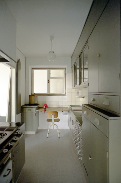 Margarete Schütte-Lihotzky. Frankfurt Kitchen from the Ginnheim-Höhenblick Housing Estate, Frankfurt am Main, Germany (reconstruction). 1926–27. Various materials. The Museum of Modern Art, New York. Gift of Joan R. Brewster in memory of her Husband George W.W. Brewster, by exchange and the Architecture & Design Purchase Fund