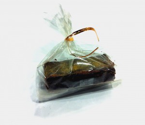 In each box were six brownies, one of them were dusted with edible gold paint.