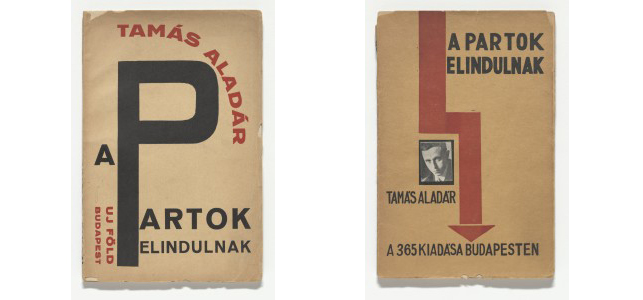 From left: Alexander (Sándor) Bortnyik. A partok elindulnak (The shores heading out) by Aladár Tamás. 1925; Lajos Kassák. A partok elindulnak (The shores heading out) by Aladár Tamás. 1925