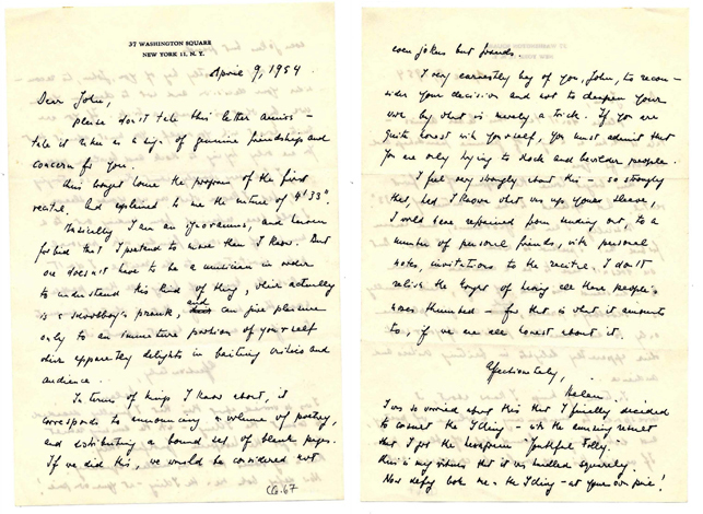 Letter from Helen Wolff to John Cage