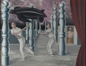 René Magritte. Le Joueur secret (The Secret Player). 1927. Oil on canvas, 59 13⁄₁₆" x 6' 4 3⁄₄" (152 x 195 cm). Royal Museums of Fine Arts of Belgium, Brussels.  © Charly Herscovici—ADAGP—ARS, 2013