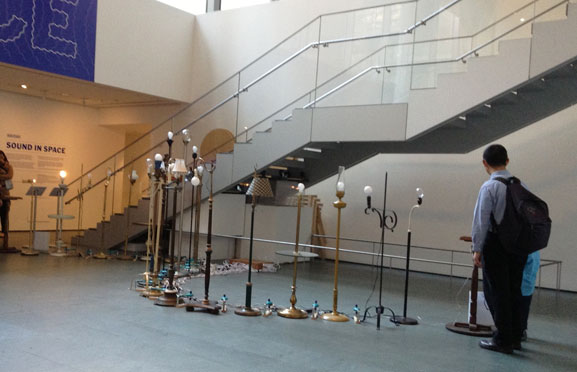 Installation view of MoMA Studio: Sound in Space, with Joe McKay’s Light Wave