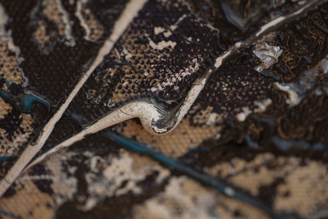 Decades of dust and grime have settled to form a layer on delicate impasto surfaces