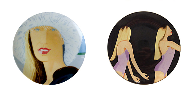 Alex Katz. Jessica dessert plate (left); Sarah Mearns dessert plate (right). 2013