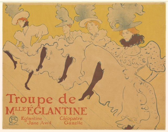 Henri de Toulouse-Lautrec. La Troupe de Mademoiselle Églantine (Mademoiselle Églantine’s Troupe). 1896. Lithograph. The Museum of Modern Art, New York. Gift of Abby Aldrich Rockefeller, 1940 