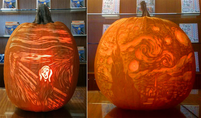Gourd-geous takes on Edvard Munch's The Scream (from October 2012) and Vincent van Gogh's The Starry Night (from October 2011)
