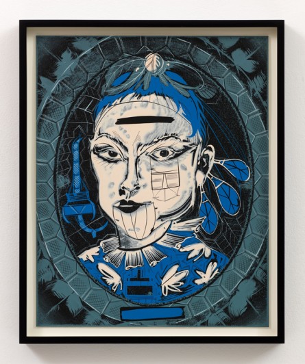 Lari Pittman. welve Fayum From a Late Western Impaerium (After Hermenegildo Bustos) (detail). 2013. Cel-vinyl and spray enamel on gessoed paper, 22 1/8 x 18 1/8” (56.2 x 46 cm), framed. Courtesy Regen Projects, Los Angeles. © Lari Pittman
