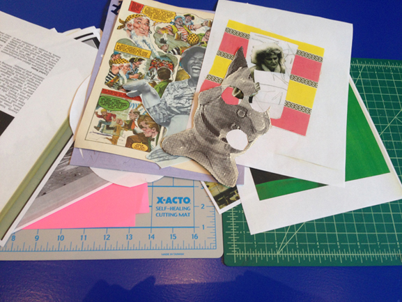 Materials for Arturo Herrera's interactive installation "Exploring the Cut-Out through Bookmaking." Photo: Alison Burstein, 2014