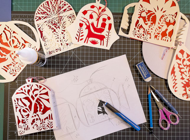 Holiday Lantern card design in progess. © 2014 Elsa Mora