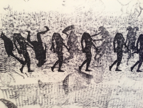 Carlos Amorales’s interactive installation “Stamping a Collective Mural.” Detail. Photo: Alison Burstein, 2014