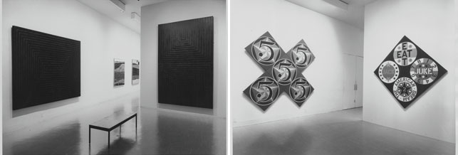 From left: installation view of the exhibition 16 Americans, The Museum of Modern Art, New York, December 16, 1959–February 17, 1960. The Museum of Modern Art Photographic Archive. The Museum of Modern Art Archives. Photo: Rudy Burckhardt; installation view of the exhibition Americans 1963, The Museum of Modern Art, New York, May 22–August 18, 1963. The Museum of Modern Art Photographic Archive. The Museum of Modern Art Archives. Photo: Soichi Sunami