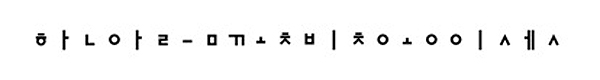 Illustration 5.  Korean Hangul phonemic letters arranged linearly like the Latin alphabet