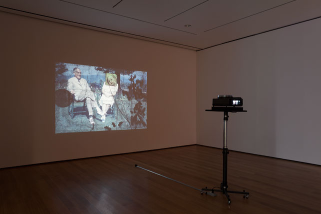 Luther Price. Sorry. 2005–12. Eighty handmade slides, each: 1 × 1 1/2" (2.5 × 3.8 cm), 9 min. The Museum of Modern Art, New York. Fund for the Twenty-First Century. Installation view of Cut to Swipe, 2014. Photo: Jonathan Muzikar. © 2015 The Museum of Modern Art