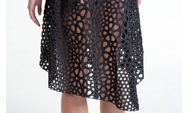 Nervous System (est. 2007), Jessica Rosenkrantz (American, b. 1983), Jesse Louis-Rosenberg (American, b. 1986). Kinematics Dress (detail). 2013. Laser-sintered nylon. Image courtesy of Steve Marsel. The Museum of Modern Art, New York. Committee on Architecture and Design Funds
