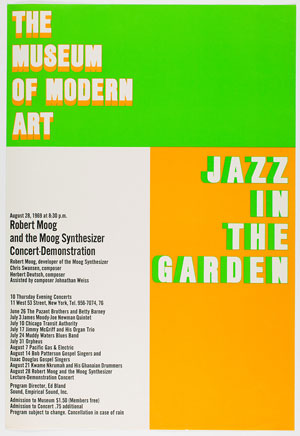 Program for Robert Moog and the Moog Synthesizer Concert-Demonstration, part of the Jazz in the Garden, series, The Museum of Modern Art, August 28, 1969. Public Information Records, II.B.708. The Museum Modern Art Archives, New York