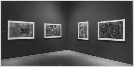Installation view of Romare Bearden: The Prevalence of the Ritual, at The Museum of Modern Art, March 25–June 7, 1971. The Visitation shown second from left. Photo: James Matthews
