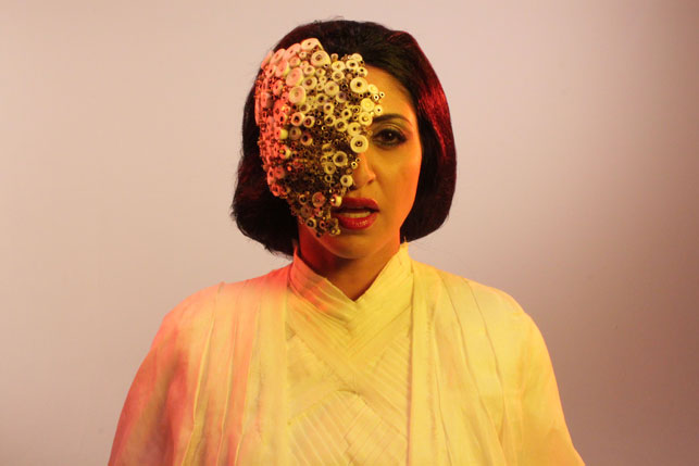 Production still from Piercing Brightness. 2013. Directed by Shezad Dawood. Pictured: Houda Echouafni. Courtesy of UBIK Productions Ltd. Photo by Richard Harrowing