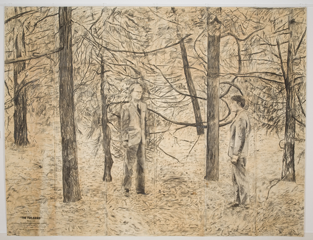 The Tuileries (detail). 1974. Charcoal on paper, and charcoal on paper mounted on wood, eight parts, overall dimensions variable. The Museum of Modern Art, New York. Gift of Art & Project/Depot VBVR in honor of Christophe Cherix, 2009. ©2015 Gilbert & George