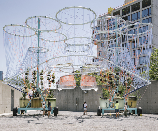Installation view of Andrés Jaque/Office for Political Innovation’s COSMO, winning design of the 2015 Young Architects Program, at MoMA PS1. Photo: Miguel de Guzman