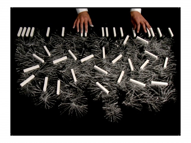 Robin Rhode. Chalk Piano. 2008. 16 Lambda-Prints face-mounted with diasec Plexiglas on aluminum panels