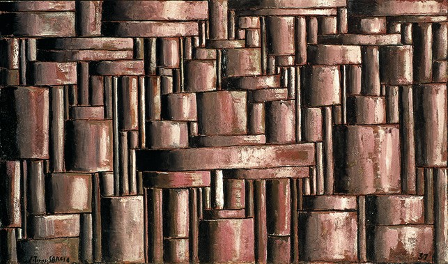 Joaquín Torres-García Estructura abstracta tubular (Abstract tubular structure). 1937. Mixed media on canvas, 46 1/4 x 78 3/4” (117.5 x 200 cm). Colección Fundación Museos Nacionales – Museo de Bellas Artes, Caracas. © Sucesión Joaquín Torres-García, Montevideo 2015