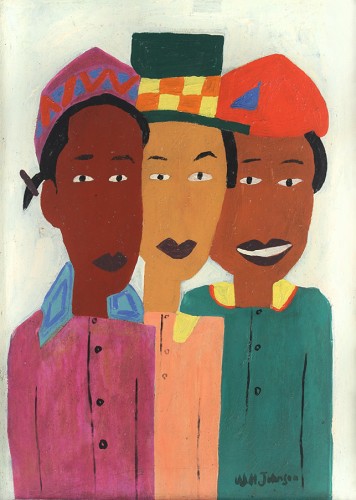 William H. Johnson. Three Girls. 1941. Oil on wood panel, 17 ½ x 12 ½” (44.5 x 31.8 cm). The Museum of Modern Art, New York. © 2016 Johnson Estate. Photo courtesy Alexandre Gallery