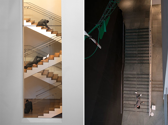 Maria Hassabi. PLASTIC. 2015. Installation views, The Museum of Modern Art, February 21–March 20, 2016. Pictured at left: Tara Lorenzen, Michael Helland, Mickey Mahar; pictured at right: Maria Hassabi. Photo: Thomas Poravas. © Maria Hassabi
