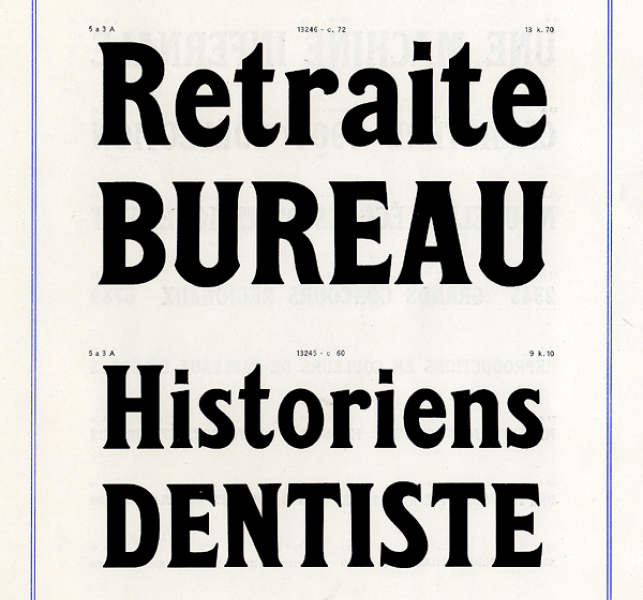 Character specimens by foundry Deberny & Peignot. Source: Museum of Printing and Graphic Communication, Lyon, France