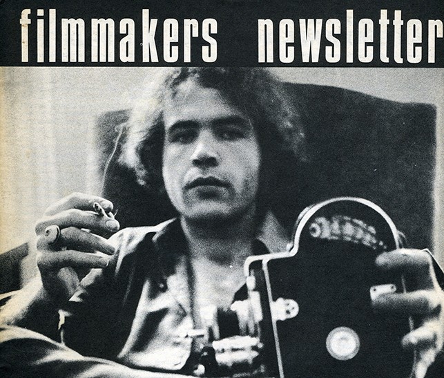 Andrew Noren on the cover of Filmmaker's Newsletter, Summer 1969. Photo: Angelis Alexandris. Courtesy the Estate of Andrew Noren