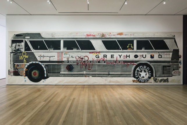Mason Williams, Various Artists, Photograph by Max Yavno. Bus (Copy signed by artists from the Word and Image exhibition, 1968). 1967–68. Poster with hand additions, 129 1/2 x 441" (328.9 x 1120.1 cm). Architecture & Design Study Center