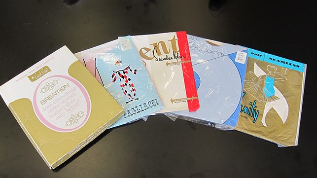 A sample of the vintage nylons purchased for testing, thanks to conservator Irena Calinescu from Fine Arts Conservation for helping source the material.