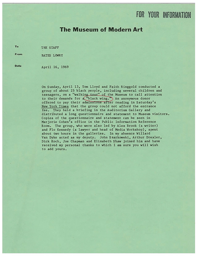 Memorandum Bates Lowry to Museum Staff, April 16, 1969. Barr Papers, 1.489. MoMA Archives, NY