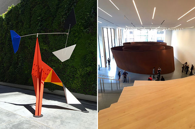 From left: Alexander Calder. Big Crinkly. 1969; Richard Serra. Sequence. 2006. Installation views, San Francisco Museum of Modern Art. Photo: Isabel Ross